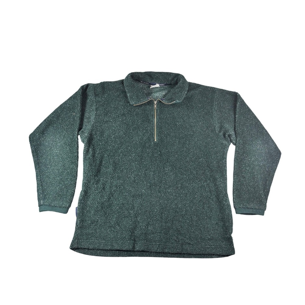 Vintage Columbia Fleece Pullover Mens Large Green Quarter Zip Made in USA Sherpa